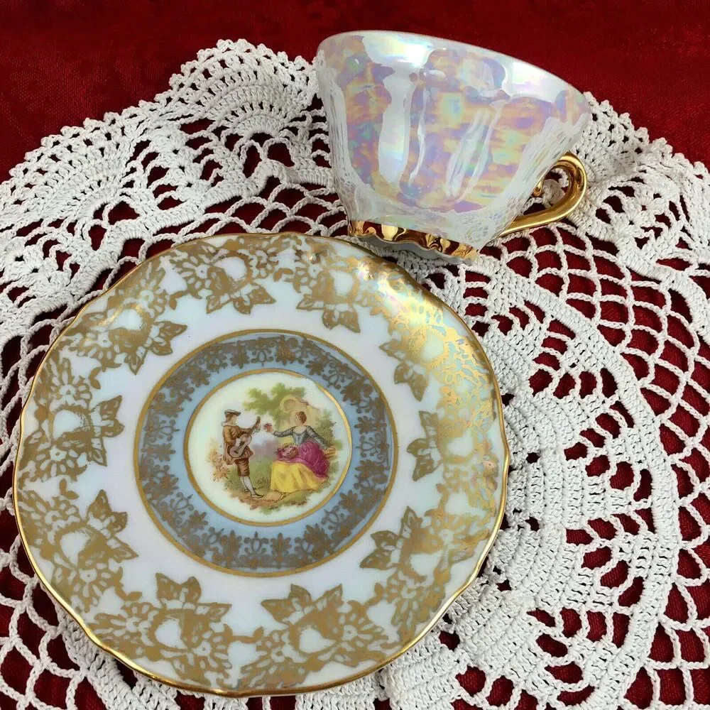 Bavaria Tirschenreuth Germany Iridescent Courting Couple Teacup - Vintage Z & Co